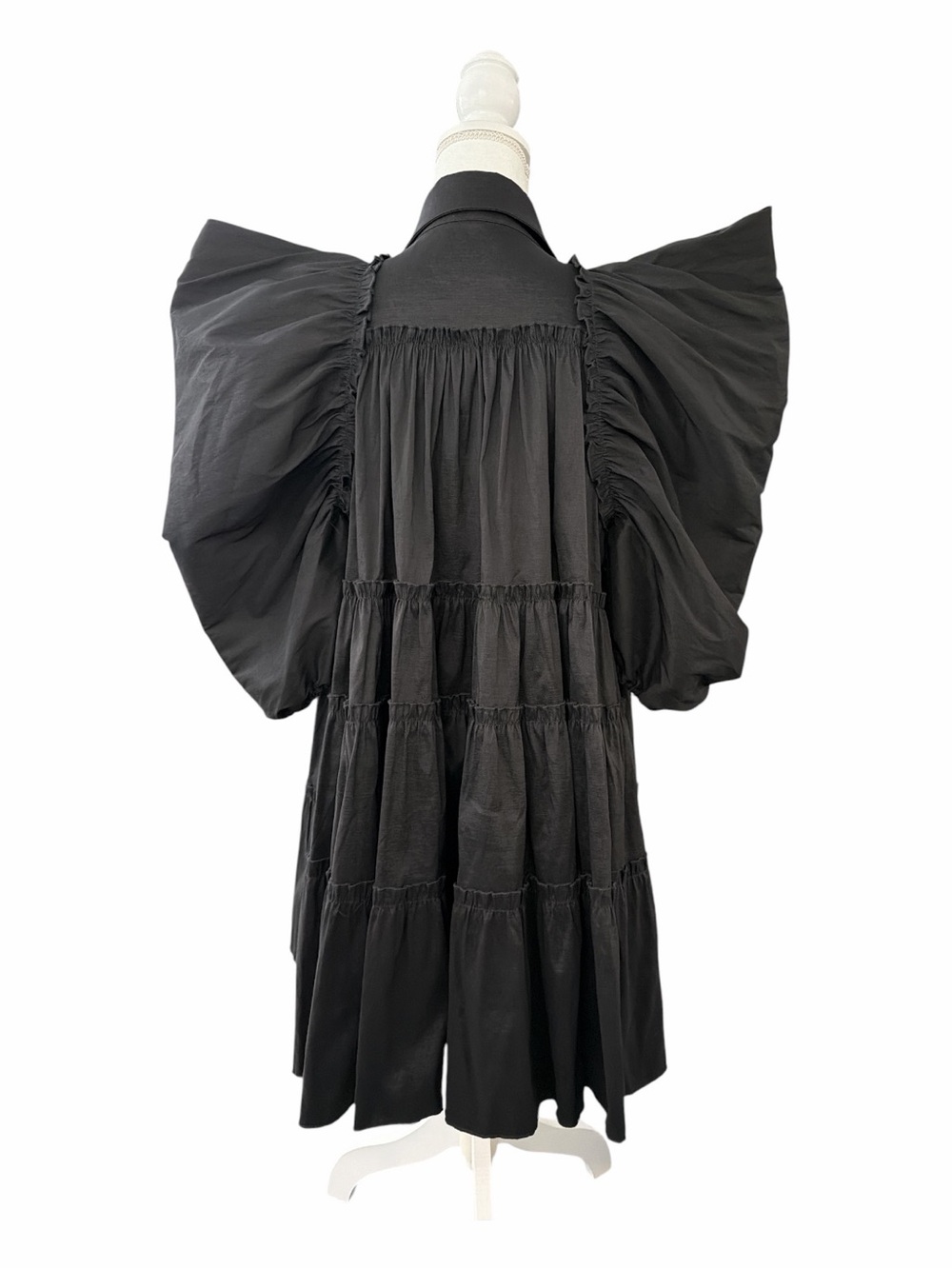 NWT Love Highlight Black Tiered Ruffle Dress Dramatic Statement Sleeves S - Picture 3 of 16